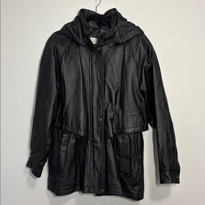 Sequence Genuine Leather Jacket with Removable Hood Women’s Size 12 Black